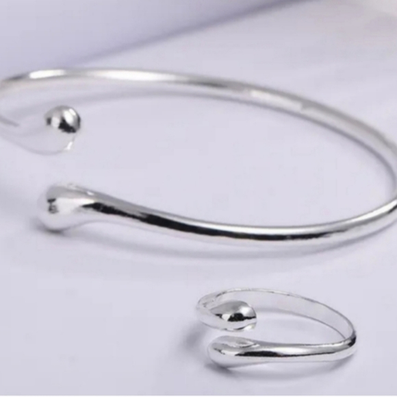 925 Sterling Silver Waterdrop Jewelry Set Bracelet Necklace Earrings Ring - Picture 16 of 16